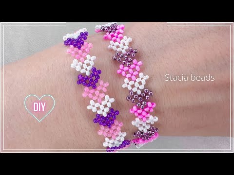 Видео: Как сделать простой браслет с сердечками из бисера крестиком ? Beaded bracelet with hearts