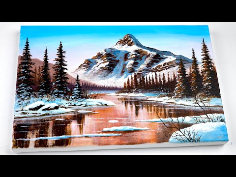 Видео: Как нарисовать зимнюю гору акрилом | Пошаговый урок