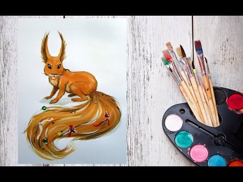 Видео: Рисуем белочку гуашью