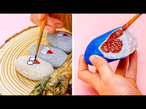 Видео: Простые и Стильные Поделки из Камней | 17 DIY Идей с Камнями для Дома и Дачи