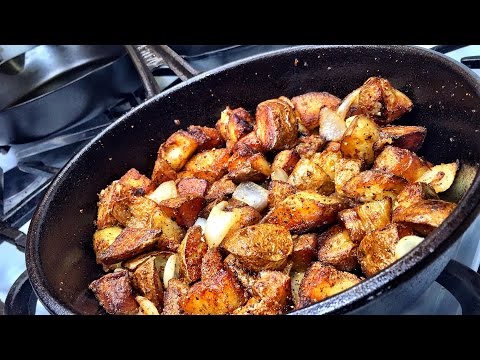 Видео: Жареный картофель с луком в чугунной сковороде | Solidteknics AUSfonte Sauteuse Pan