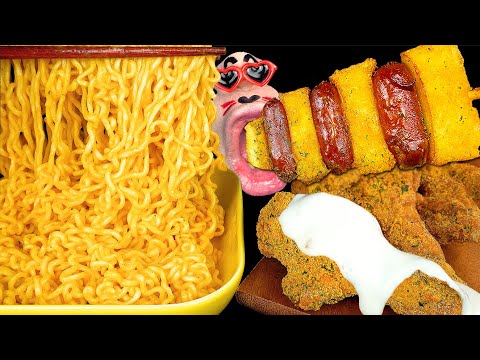 Видео: сырная лапша и сыр, курица и колбаса, рисовый пирог (4K)