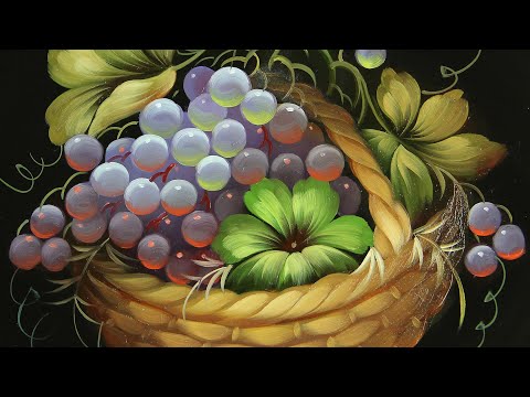 Видео: Фрукты. Виноград в корзинке. Как нарисовать в технике Жостово. Художник Лариса Гончарова