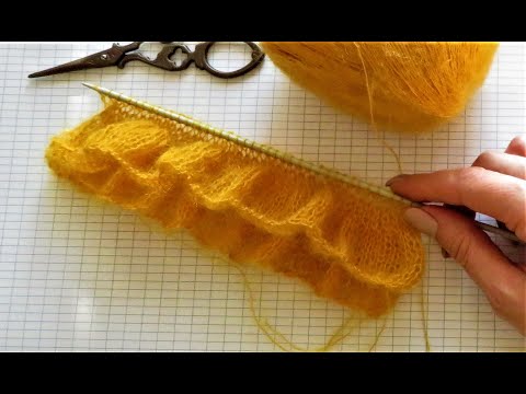 Видео: КАК ВЯЗАТЬ РЮШИ ДЛЯ ПАУТИНКИ. рюши спицами. узор для пуловера. модное вязание. kniting