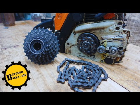 Видео: Как приспособить ВЕЛОСИПЕДНЫЙ РЕМЕНЬ к бензопиле, не повредив при этом деталь бензопилы!!!
