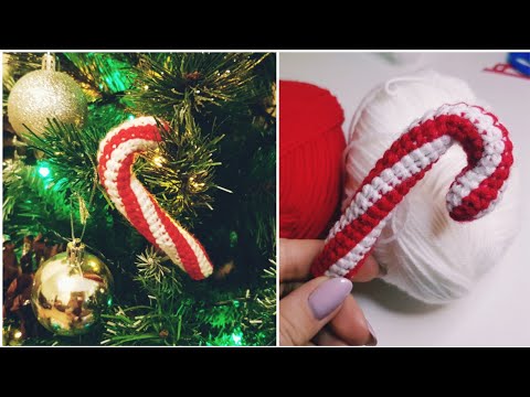 Видео: Вязаный леденец.  Карамелька крючком.  Леденец трость крючком