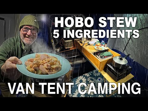 Видео: Приготовление рагу «Хобо» • Кемпинг в палатке минивэна в плохую погоду