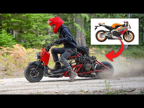 Видео: Скутер мощностью 180 л.с. готов! CBR 1000 Honda Ruckus REPSOL Edition!