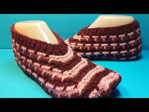 Видео: #722 Шикарные следки спицами /тапочки с подошвой без шва