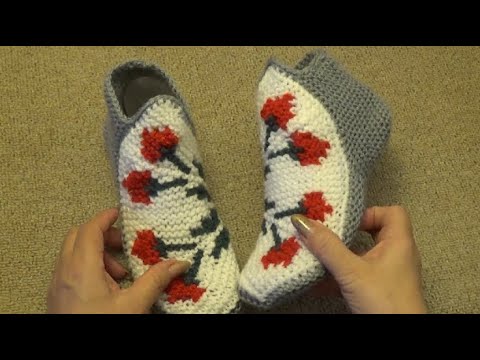 Видео: Тапочки с двумя цвeточками "Cердечками"