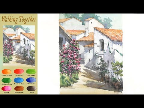 Видео: основной Пейзажная акварель - Вместе гулять  (sketch & coloring, Arches rough) NAMIL ART