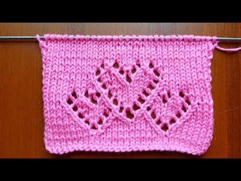 Видео: Очаровательный ажурный узор спицами "Сердечки" + схема. Knit an  openwork pattern "Hearts".
