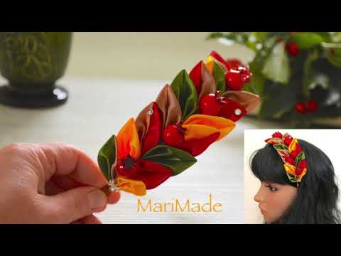 Видео: Ободок с Осенними Листьями Канзаши МК Kanzashi Headband