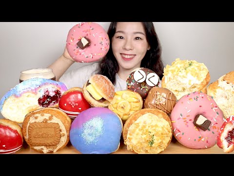 Видео: SUB) ASMR Кремовый пончик Мукбанг 🍩 Шоколад Пончики Глазированный пончик Арахисовое масло Десерты