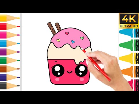 Видео: Как нарисовать милое мороженое в стаканчике 🍨✨ | Простые кавайные рисунки и раскраски для детей