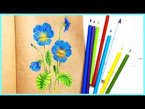 Видео: Анютины глазки: рисуем и раскрашиваем цветными карандашами! Подробно!