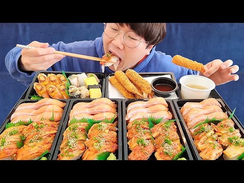 Видео: Мокпан роллы с кимчи, палтусом и семгой... 60 штук...Роллы с сыром и креветками, жареное мясо краба!