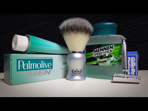 Видео: Бритьё. Станок косорез АЛМАЗ, крем Palmolive, помазок Omega, лосьон Mennen, лезвия Gillette Platinum
