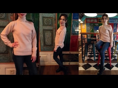 Видео: Свитер с чокером спицами. Часть 1/Sweater with choker knitting. Part 1