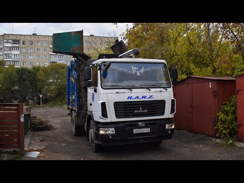 Видео: Мусоровоз МК-3554-03 на шасси МАЗ-534025 (В 692 АР 122) / Garbage truck MAZ-5340. Garbage collection