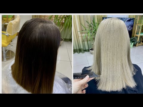 Видео: Из 3.0  каштанового в 9.0 светлый блонд. Обесцвечивание (декапирование) темных волос в бежевый блонд