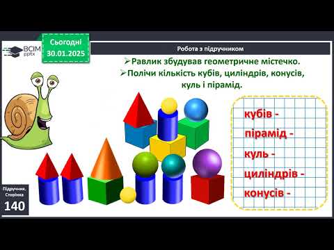 Видео: Геометричні тіла: куб, піраміда, куля, циліндр, конус. Повторення вивченого.