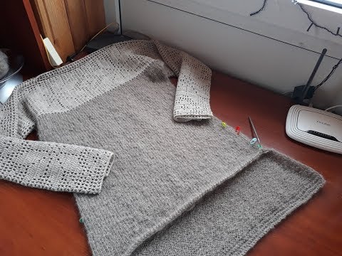 Видео: Пуловер (туника) крючок+спицы. Часть 4.