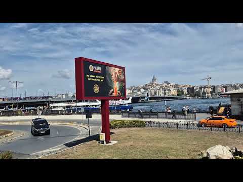 Видео: Прогулка на туристическом автобуса вдоль пролива Золотой Рог в Стамбуле. Галатский мост