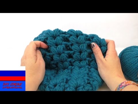 Видео: Мягкий шарф сингл луп с пышными столбиками V-узор