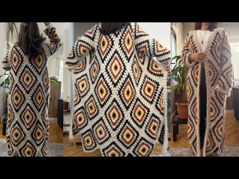 Видео: 🧶Вязание крючком! Легкий! Длинный кардиган с узором «Килим» #crochet #diy