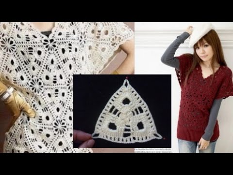 Видео: Треугольный мотив крючком для туники