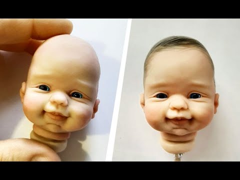Видео: ПРОРИСОВКА ВОЛОС. Роспись головы мини реборна акриловыми красками мастер-класс