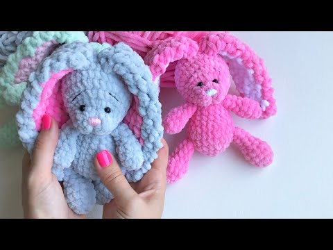 Видео: Зайка крючком из плюшевой пряжи. Часть 3