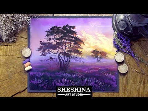 Видео: Как нарисовать восход на лавандовом поле сухой пастелью 🎨 ПЕЙЗАЖИ