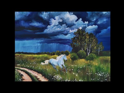 Видео: Пейзаж "Перед грозой" гуашью.