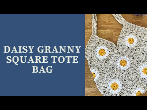 Видео: Схема вязания крючком сумки-шоппера «бабушкин квадрат» с ромашками — полное руководство, включая ...