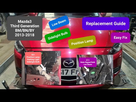 Видео: как заменить лампу в фаре | габаритный фонарь | лампу ближнего света на Mazda 3 2017 #фара