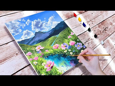 Видео: Как нарисовать цветочное поле космоса / Акрил / Исцеляющая картина