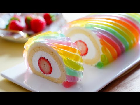 Видео: Радужный желейный рулет 🌈 / Клубничный рулет / Удивительный торт / Мерный стаканчик