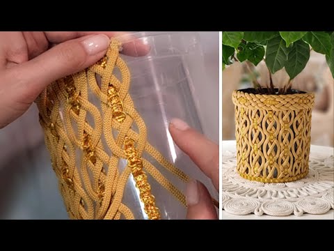 Видео: DIY💖Без спиц и крючка! Придумала новый узор 👍 Кашпо для цветов.