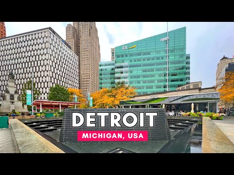 Видео: Центр Детройта, Мичиган, США 🇺🇸 - 4k - Виртуальная прогулка