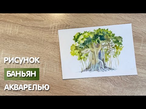 Видео: Как нарисовать баньян карандашом и акварелью начинающим | Рисунок для детей