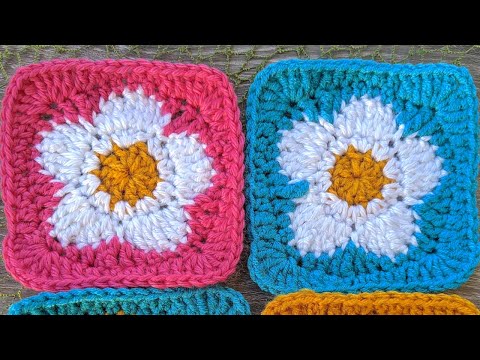 Видео: Вязаный крючком цветок ромашки по мотивам бабушкиного квадрата