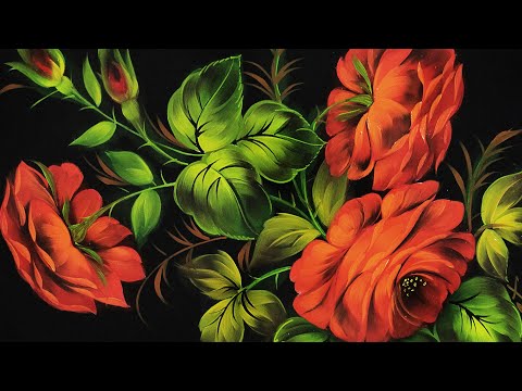 Видео: Paint Red Roses. Oil Painting MasterClass | Мастер-класс по Жостовской росписи. Художник Гончарова