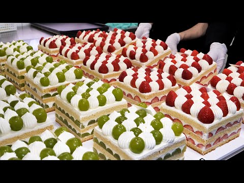 Видео: свежие взбитые сливки! приготовление различных квадратных фруктовых тортов - Корейская уличная еда