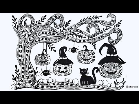 Видео: Счастливого Хэллоуина 🎃👻🎃Хэллоуинское искусство в стиле зентангл