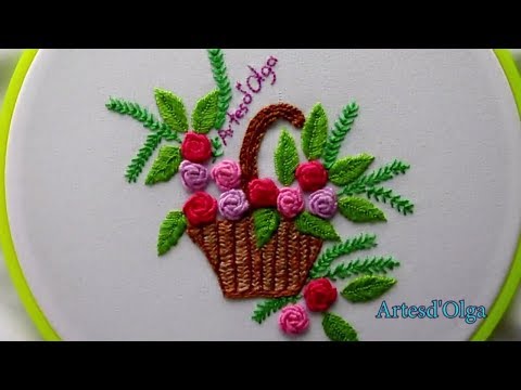 Видео: Ручная вышивка: Корзина с розами в стиле рококо | Ручная вышивка: Корзина с розами в стиле рококо...