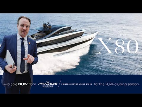 Видео: Princess X80 | Экскурсия на мини-суперъяхте от профессионального яхтенного брокера на выставке ло...