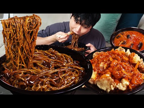 Видео: Чжачжанмён, кисло-сладкая свинина MUKBANG REALSOUND ASMR EATINGSHOW