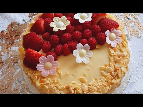Видео: Торта с бял шоколад,малини,ягоди и бадеми/White Chocolate Cake with Rasberry,Strawberry and Almond